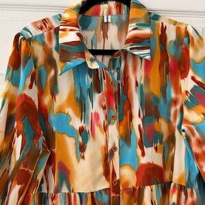 Vibrant Abstract Print Button Down Dress